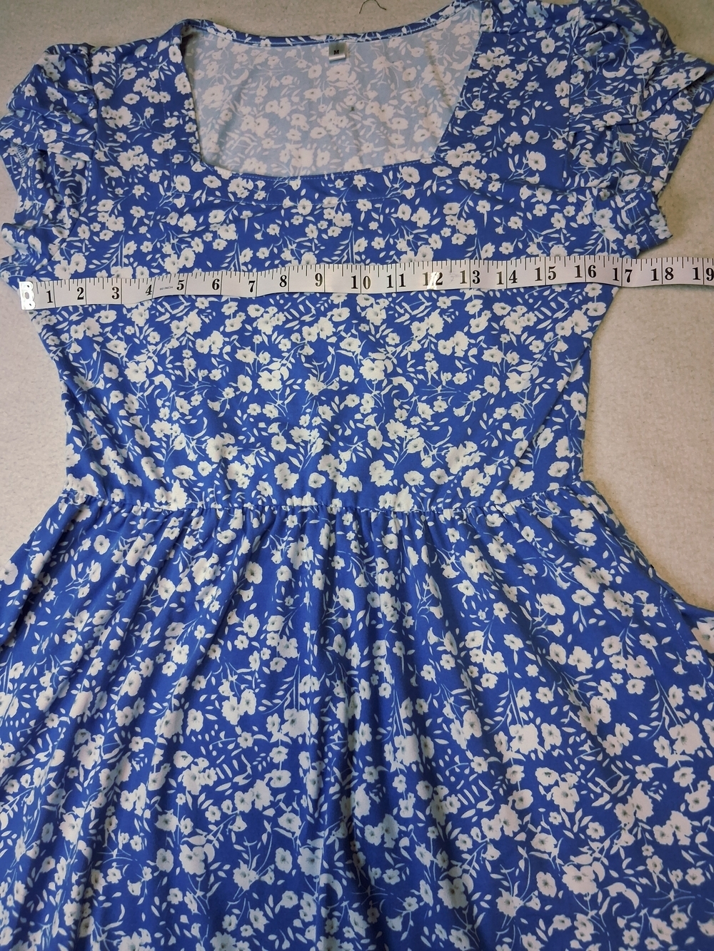 Blue Floral Maxi Dress with White Print And Pockets - Picture 5 of 8